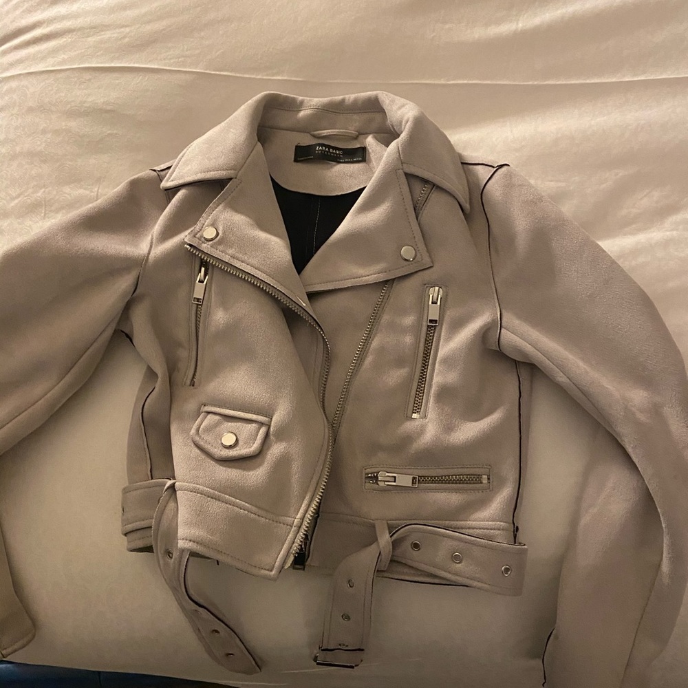 Zara grey suede moto jacket